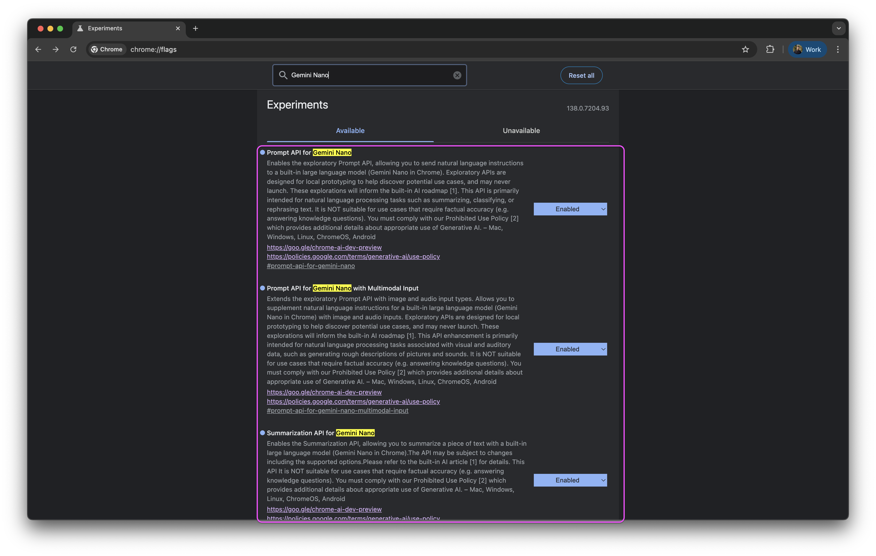 Chrome Flags for Gemini Nano